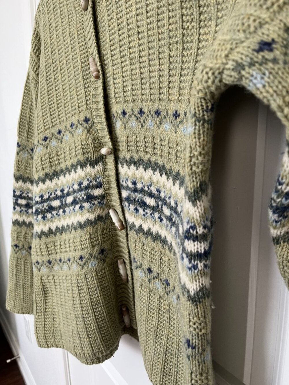 Women's Vintage Fisherman Sweater, Olive Green, Size Large, 100% Wool - Picture 6 of 14